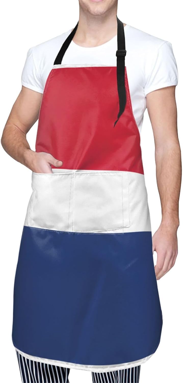 Dutch flag print Waterproof chef's apron with pocket apron for kitchen cooking baking barbecue and gardening