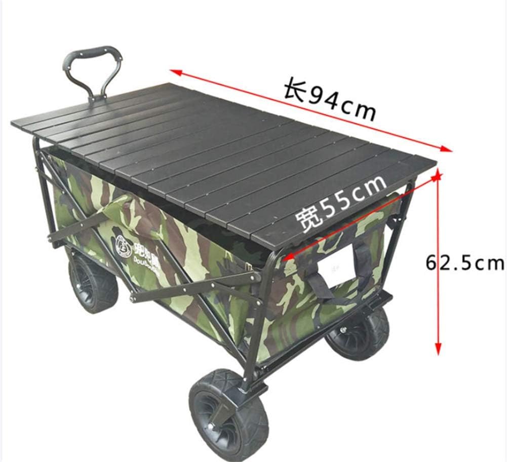 Folding Garden Cart Camping Trolley Steel Pipe Bracket Load 80Kg Outdoor Fishing Picnic Camp Photography Shopping Portable Trolley Truck+ Desk,Black (Black)