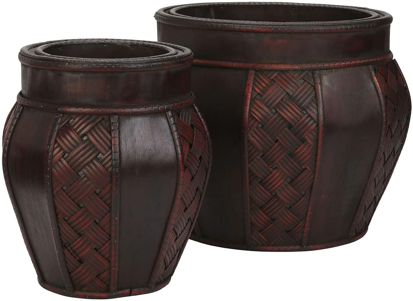 Nearly Natural 516 Wood and Weave Panel Decorative Planters, Brown, Set of 2