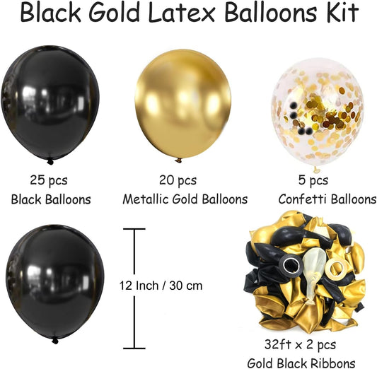Black and Gold Balloons, 50PCS 12 Inch Black and Gold Confetti Balloon Party Decorations for Birthday,Graduation,New Years,Wedding,Engagement Party Decorations