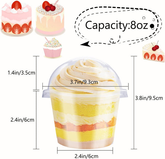 50 Pack 8oz Disposable Clear Plastic Cups with Dome Lids(Hole in the Lid),PET Dessert Cups,Disposable Snack Bowls for Ice Cream,Cake,Fruit,Parfait, Pudding and Jello Shot