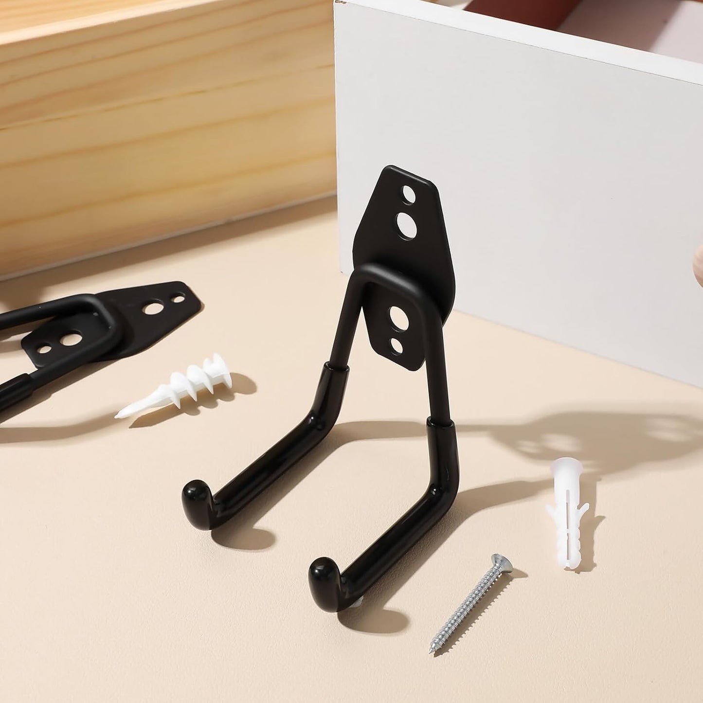 PRETYZOOM 4pcs Heavy Duty Metal Wall Hanging Hooks Small Square Black Utility Hooks for Garage Storage and Garden Tool Organizer