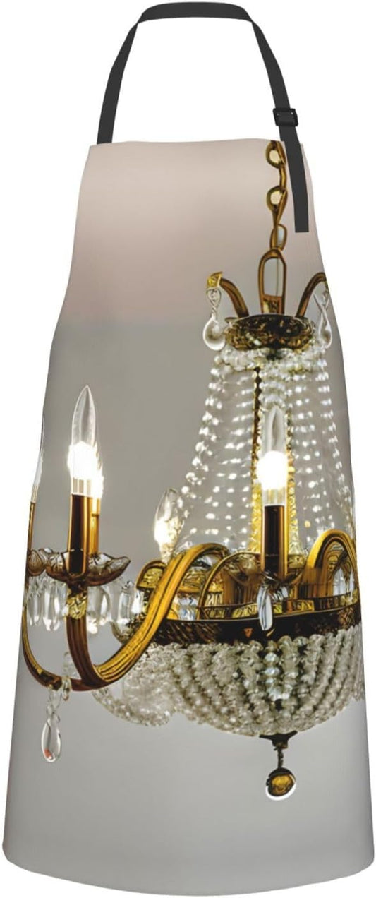 Ball Room Chandelier print Waterproof chef's apron with pocket apron for kitchen cooking baking barbecue and gardening