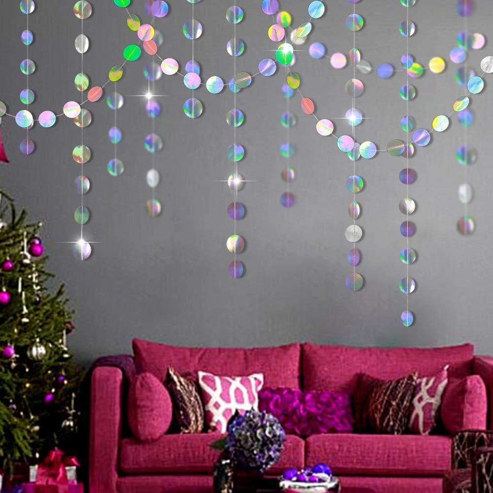 Cheerland Iridescent Party Decorations Holographic Circle Garlands Dis