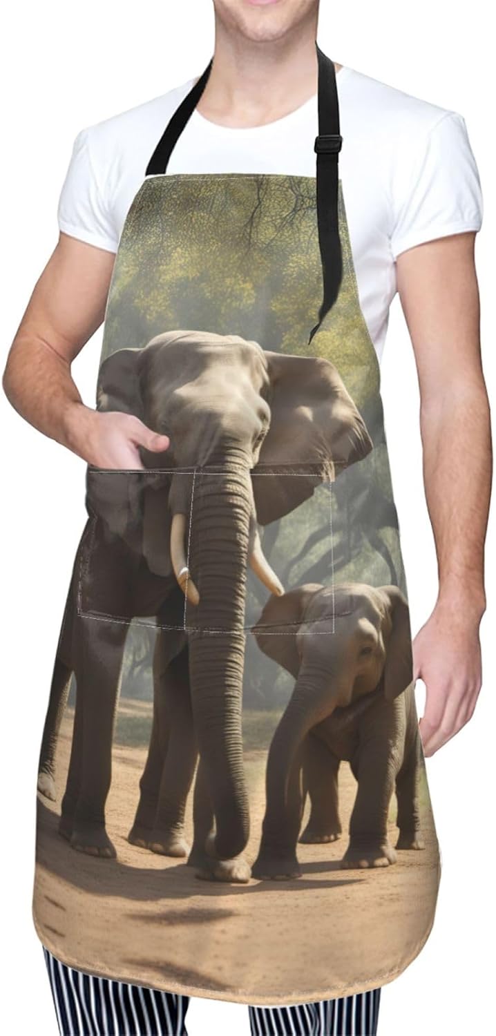 Elephant print Waterproof chef's apron with pocket apron for kitchen cooking baking barbecue and gardening