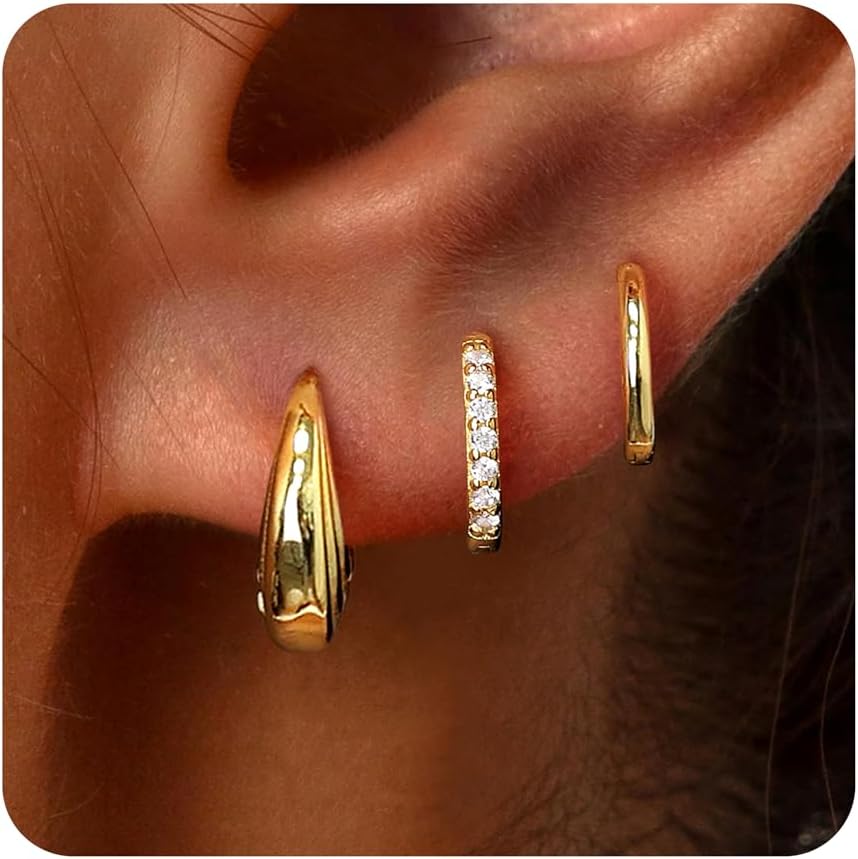 Small Sterling Silver Huggie Hoop Earrings Set for Women, Hypoallergen