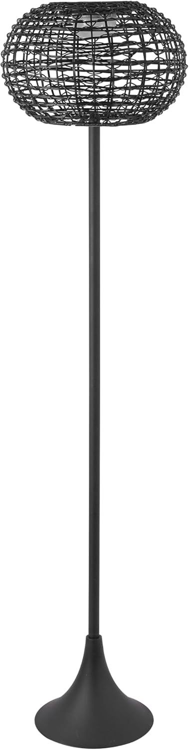 JONATHAN Y 58" Black Modern Outdoor Solar Floor Lamp, Waterproof LED Standing Light for Patio, Deck, Porch, Faux Rattan Shade, USB-C Rechargeable, Coastal Decor JYL2601A