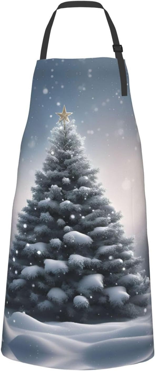Christmas Tree Snow print Waterproof chef's apron with pocket apron for kitchen cooking baking barbecue and gardening