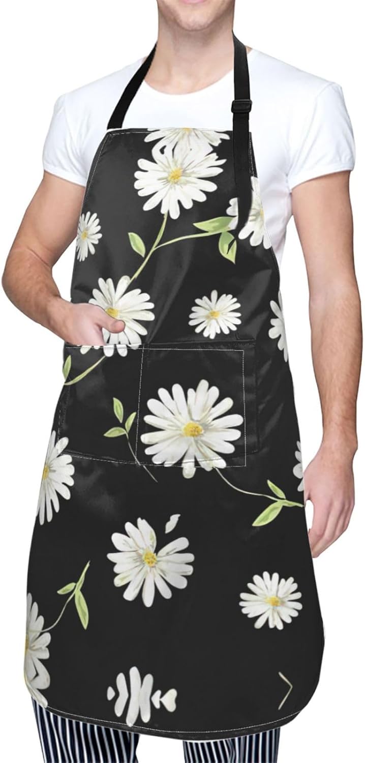 daisy Print 28x33 In Adult Kitchen Apron with Pockets Versatile Chef Smock for Cooking Baking