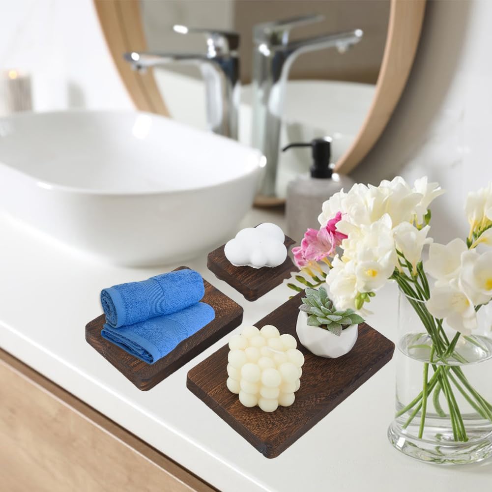 DICOSMETIC 3Pcs Rectangle Wooden Risers Farmhouse Pedestal Stand Coffee Bathroom Counter Sink Decor Countertop Plant Riser Wooden Kitchen Display Tray for Indoor Outdoor Soap Candles Cup
