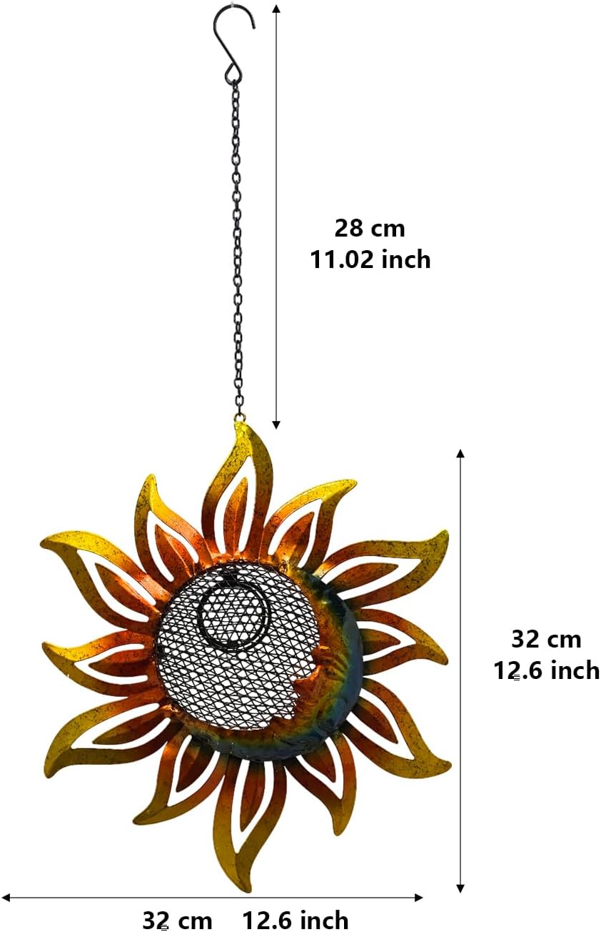 Sun and Moon Outside Wild Bird Feeder,Metal Hanging Bird Feeder for Garden Yard Outdoor Decoration