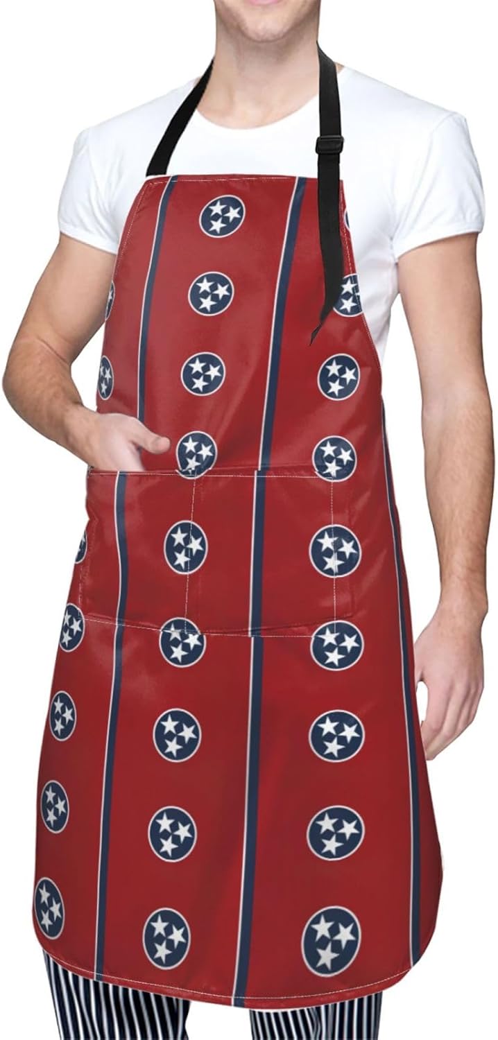 Tennessee state flag print Waterproof chef's apron with pocket apron for kitchen cooking baking barbecue and gardening