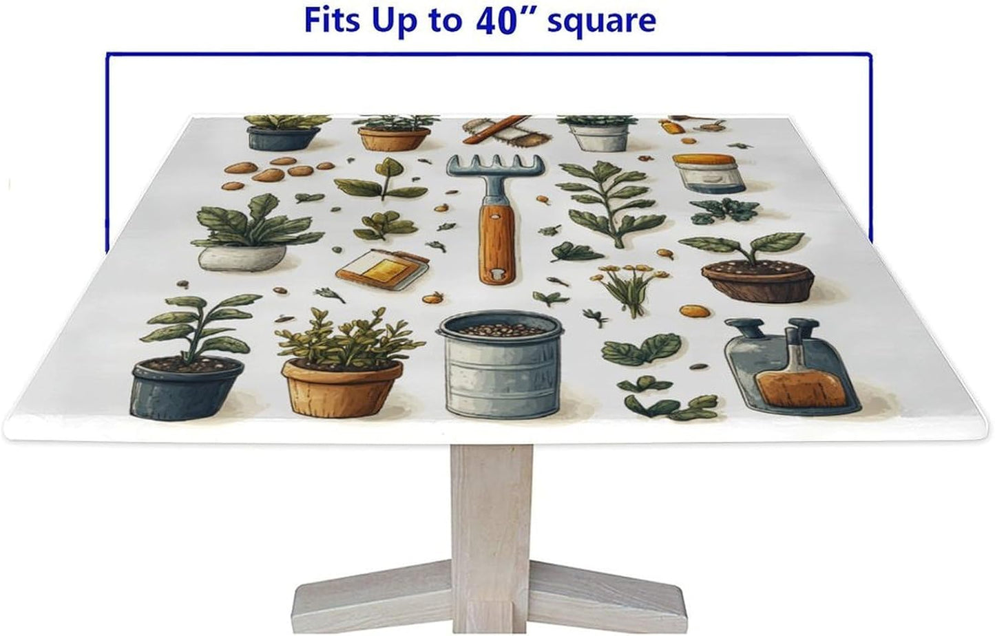 Fitted Folding Table Tablecloth, Garden Tools Pattern Printed on Stain