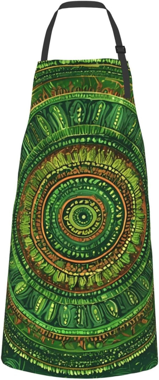 YANYU Green spot Print 28x33 In Kitchen Apron Stylish Chef Apron with Pockets for Cooking Baking Painting