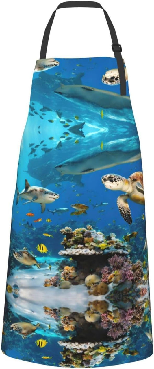 Sea Turtles Print Laundry apron 28x33 In Waterproof Kitchen Apron with