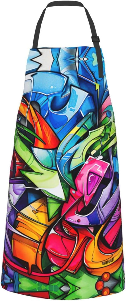 Graffiti Drawing print Waterproof chef's apron with pocket apron for kitchen cooking baking barbecue and gardening