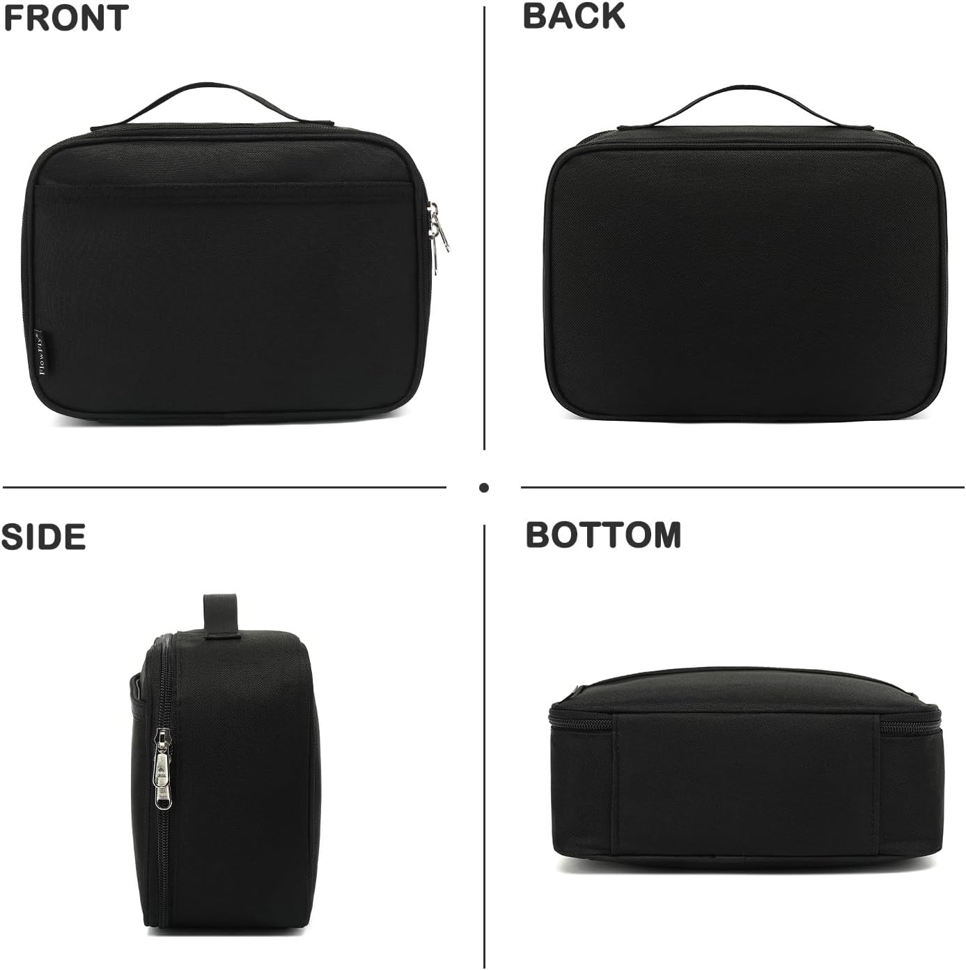 FlowFly Kids Lunch box Insulated Soft Bag Mini Cooler Back to School Thermal Meal Tote Kit for Girls, Boys, Black