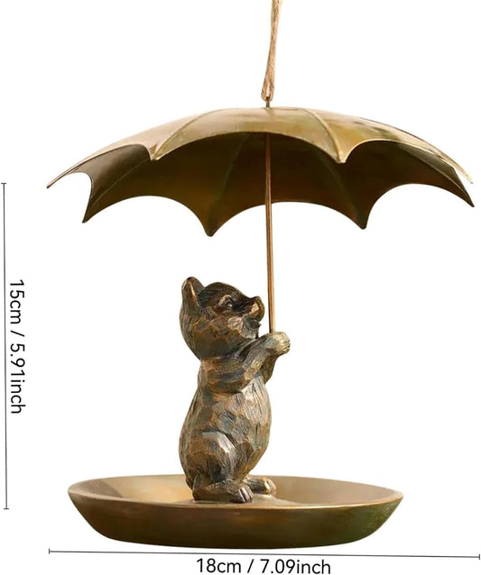 2025 New Animal Bird Feeder with Umbrella, Cute Squirrel/Cat/Dog Handheld Umbrella Design Bird Feeder, Outdoor Hanging Metal Hummingbird Feeder, Garden Yard Decoration, Gifts for Seniors (Dog)