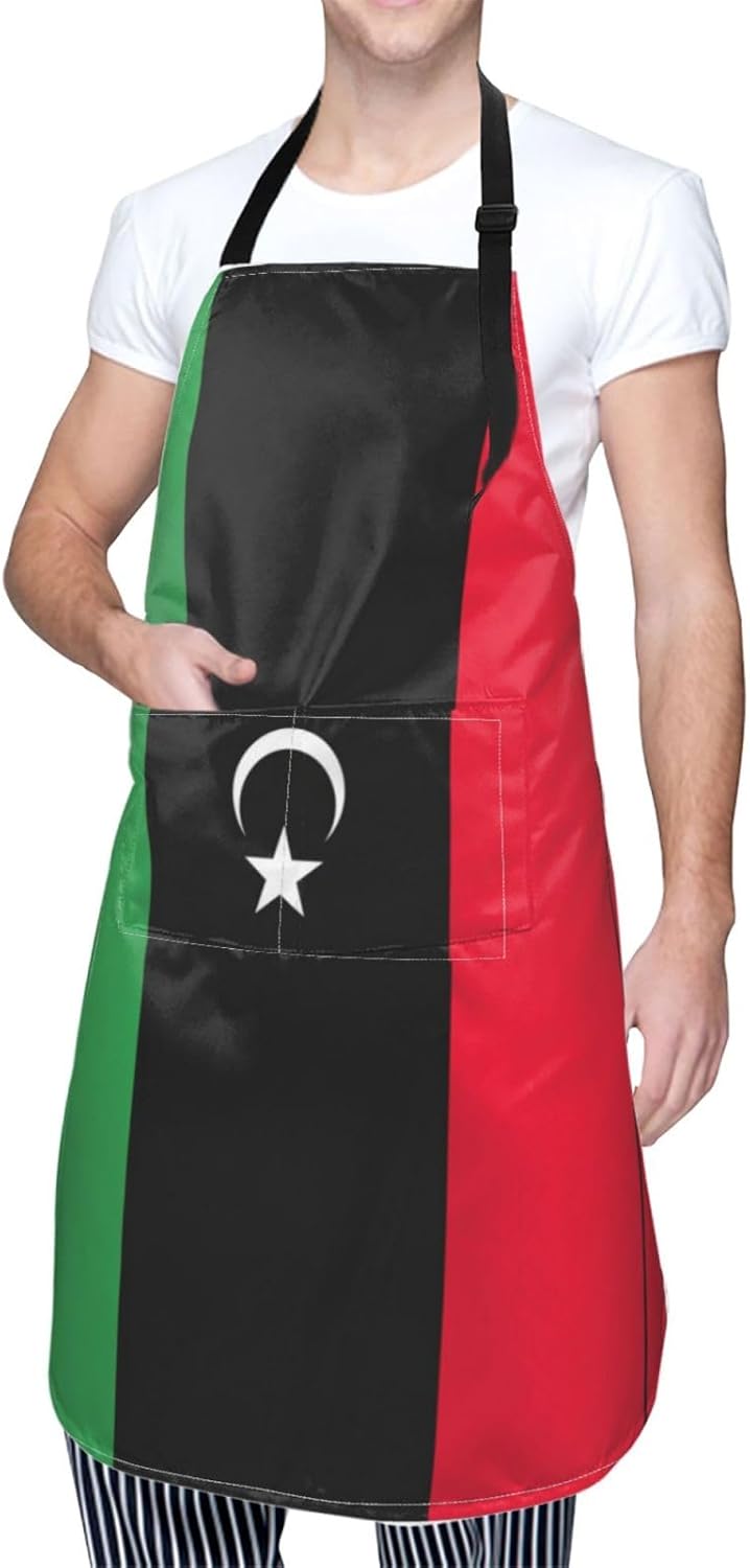 Libyan flag print Waterproof chef's apron with pocket apron for kitchen cooking baking barbecue and gardening