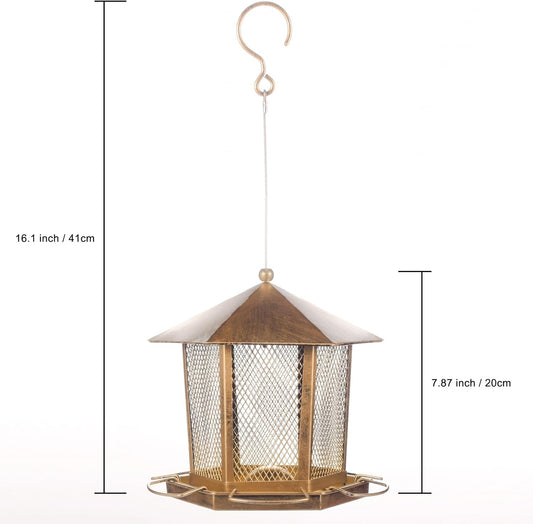 Bird Feeder for Outdoor, Retro Metal Birdfeeder Outside Hanging, Attracting Wild Birds Chickadees Goldfinches Cardinals Finches and Sparrows (Bronze)