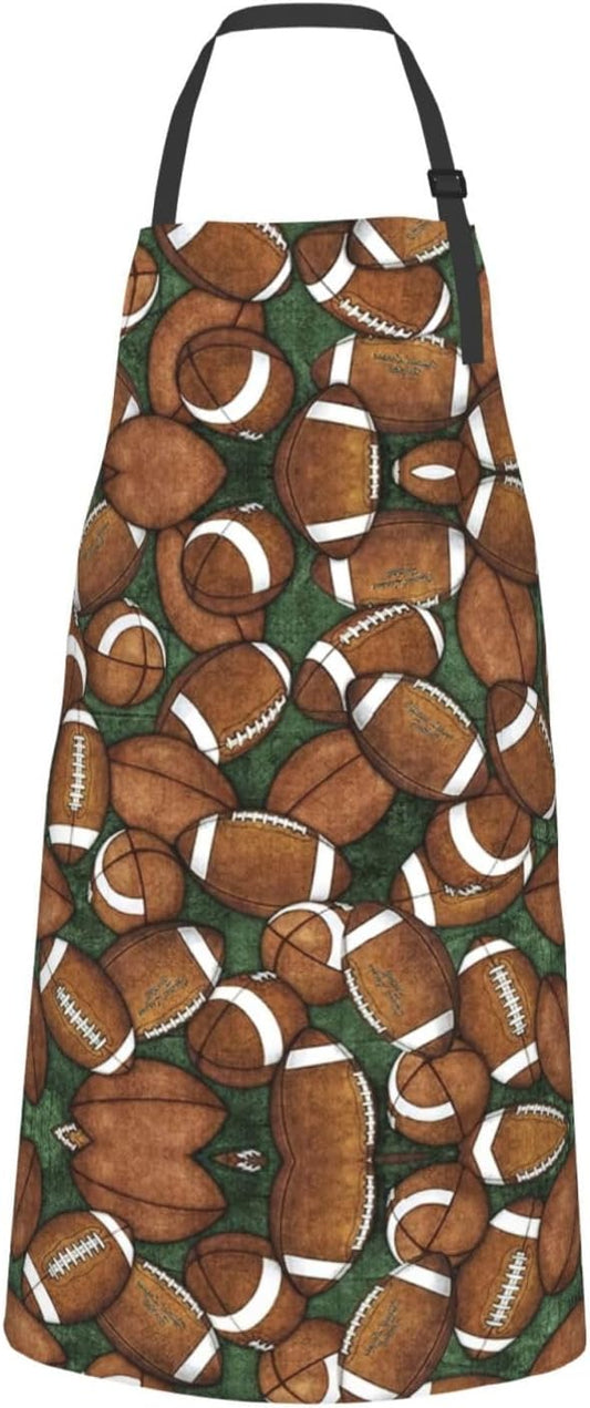 Football Green print Waterproof apron with pocket adjustable cooking apron for adult kitchen bibs to bake