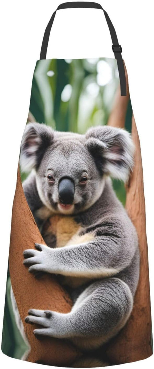 Hugging tree koala print Waterproof chef's apron with pocket apron for kitchen cooking baking barbecue and gardening