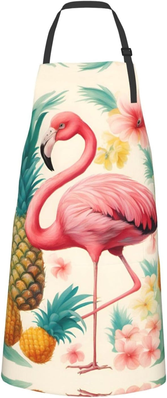 Flamingo and Pineapple 1 print Waterproof chef's apron with pocket apron for kitchen cooking baking barbecue and gardening