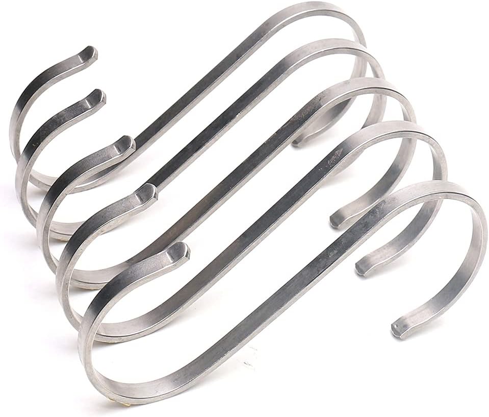 Cazlangtvy 9PCS 304 Stainless Steel 3 inch S Flat Hook S Shape Durable Hook Kitchen Pot Storage Box, Bedroom and Office, Home, Garden, Workplace, Outdoor, Silver, 3inch x0.9inch