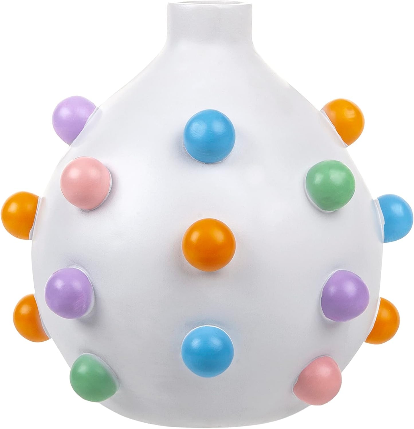 GUTE Bubble Multicolor Vase Detailed White Ceramic Planter, 9.25" Flower Plant Vase, Carved Pomponette Pastel Colors Classic - Plant Pot Colorful Round Bubble Detail for House