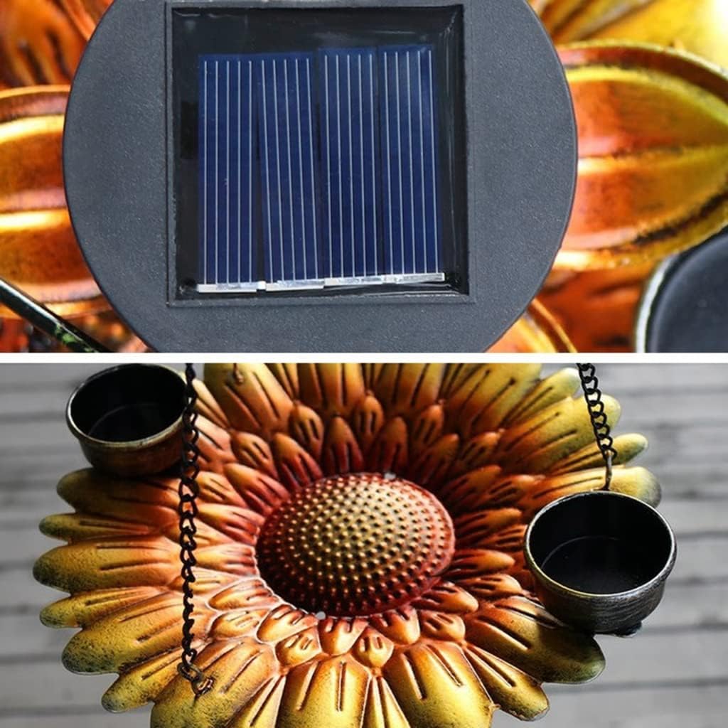 Bird Feeder Outdoor Hanging Bird Feeders Solar Flower LED Bird Feeder with Drinking Cup for Wild Bird Yard Decoration