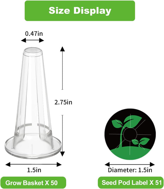 50 Pack Hydroponic Grow Baskets with 51PCS Seed Pod Labels Stickers, R