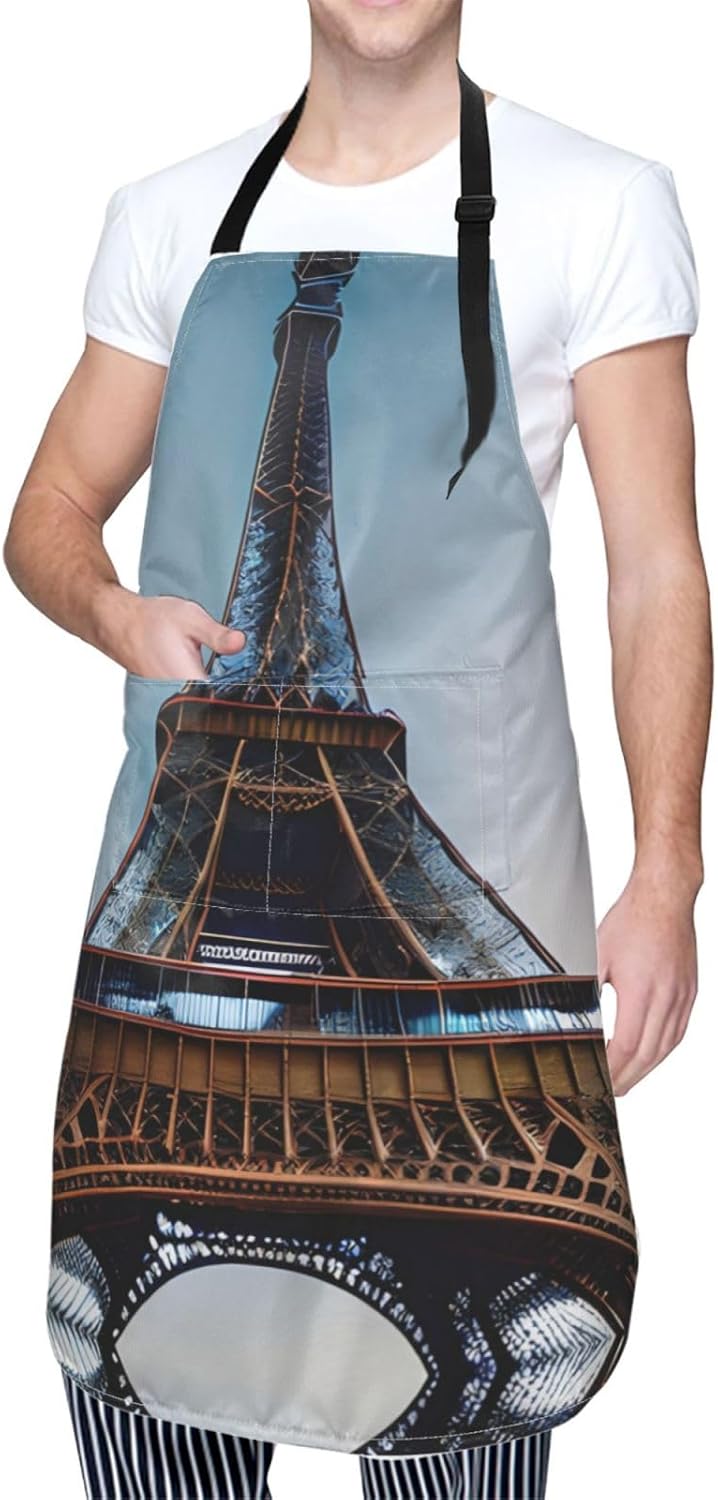 Paris Eiffel Tower Print Laundry apron 28x33 In Waterproof Kitchen Apron with Pockets for Cooking Baking