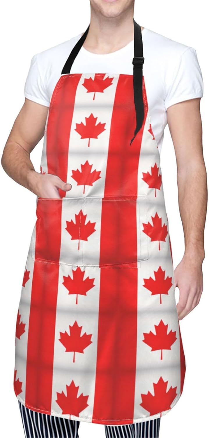 Canadian flag print Waterproof apron with pocket adjustable cooking apron for adult kitchen bibs to bake