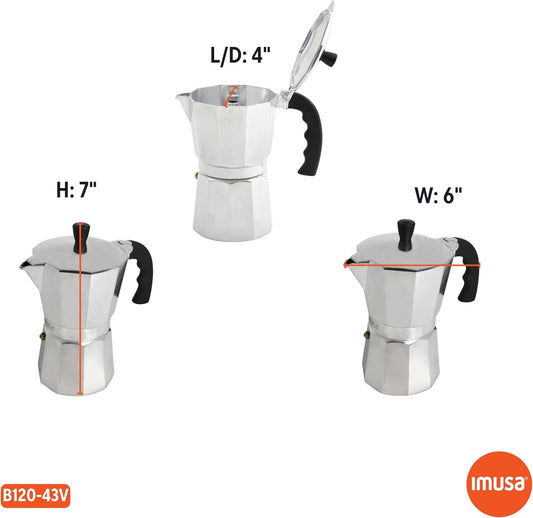 Imusa USA Aluminum Stovetop 6-cup Espresso Maker (B120-43V), Silver