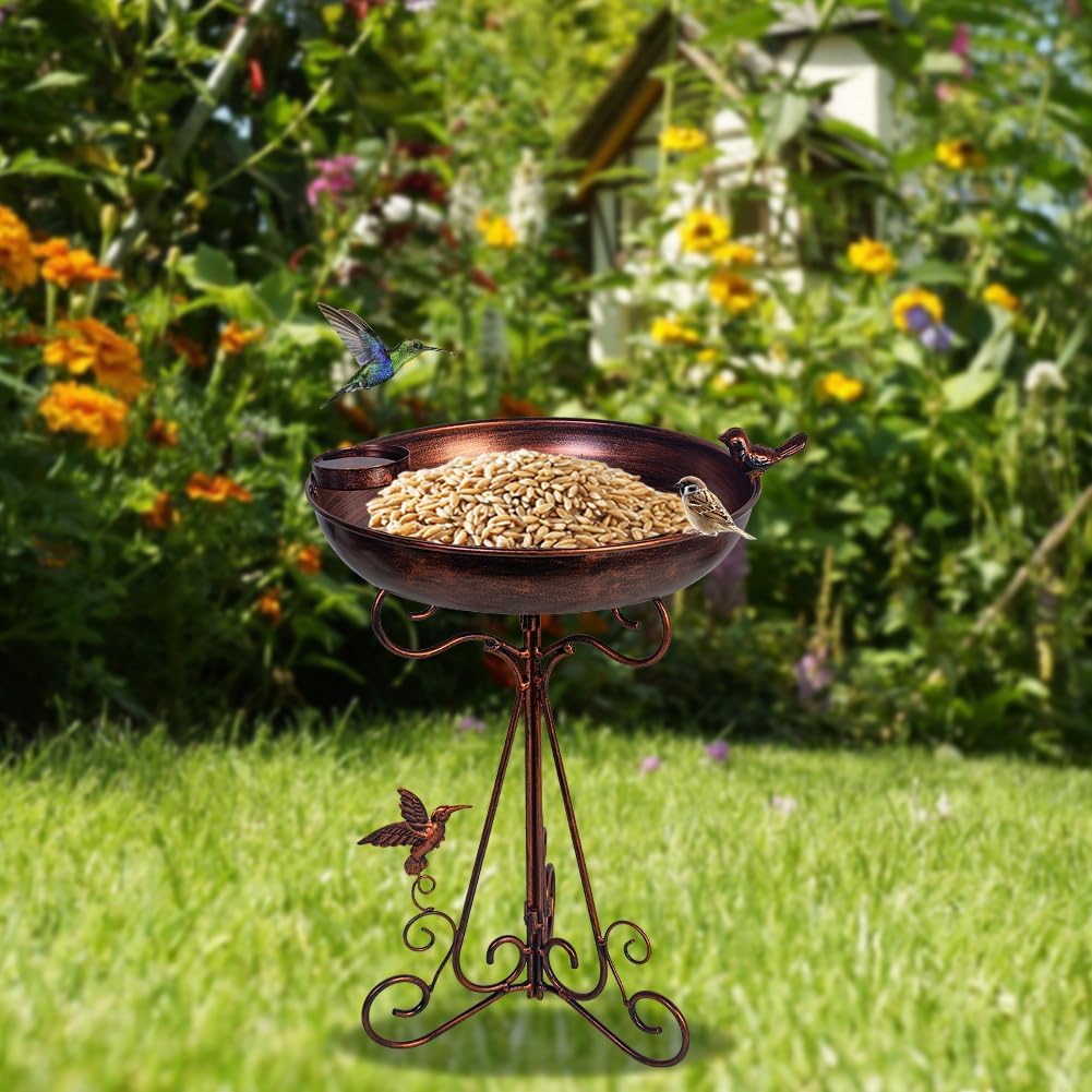 VEWOGARDEN Metal Bird Bath for Outside Garden Vintage Birdbath Standing Bird Baths with Bird Feeder for Yard Patio Lawn Decor, Antique Bronze