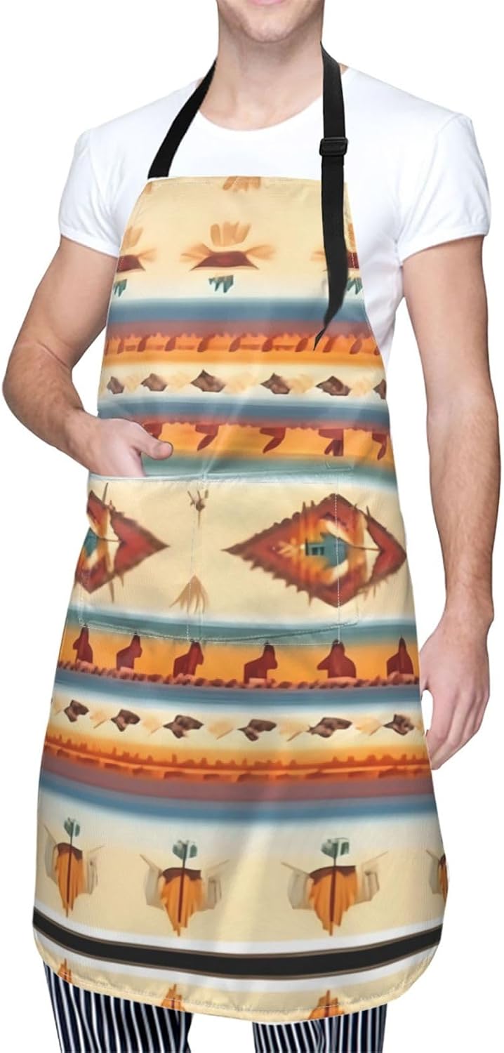 Native American print Waterproof apron with pocket adjustable cooking apron for adult kitchen bibs to bake