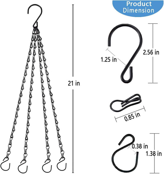 21 Inches 4 Leads Hanging Baskets Chains for Hanging Plant Flower Pot Hanger Bird Feeder Lanterns Billboard, Wall-Mounted Replacement Plant Hangers for Garden Balcony Yard Kitchen(Black,2 PCS)