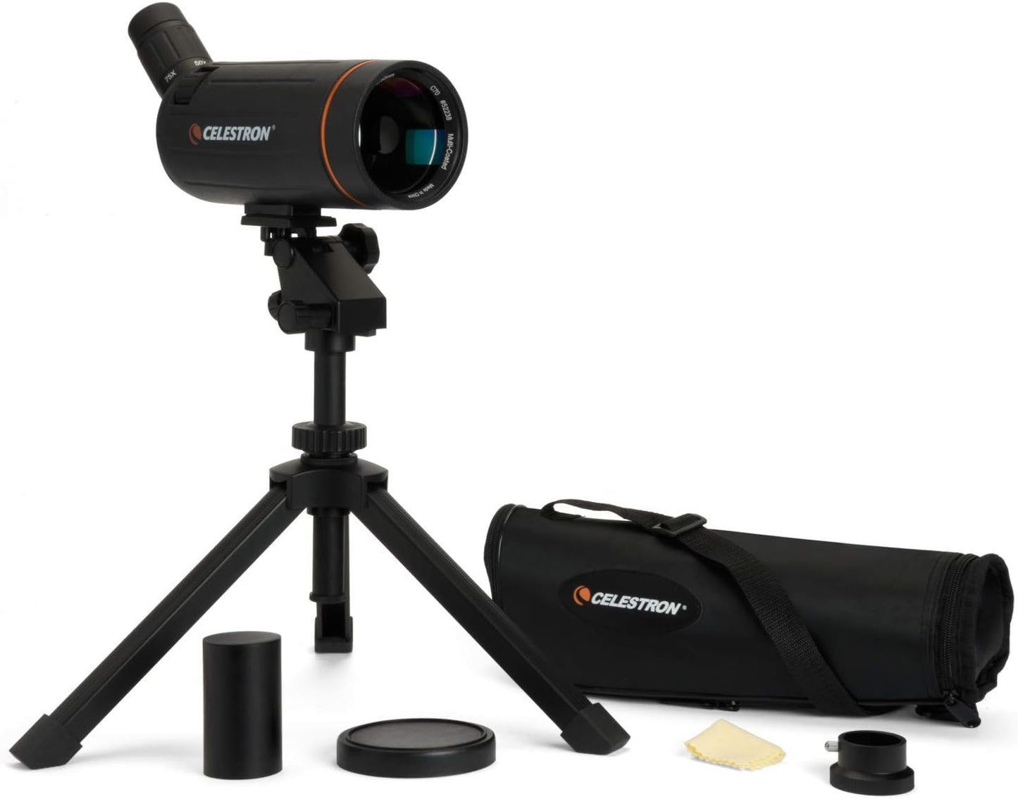 Celestron Mini Mak 70mm Angled Spotting Scope – Maksutov Spotting Scope – Great for Long Range Viewing – 25–75x Zoom Eyepiece – Multi-Coated Optics – Rubber Armored – Tabletop Tripod Included