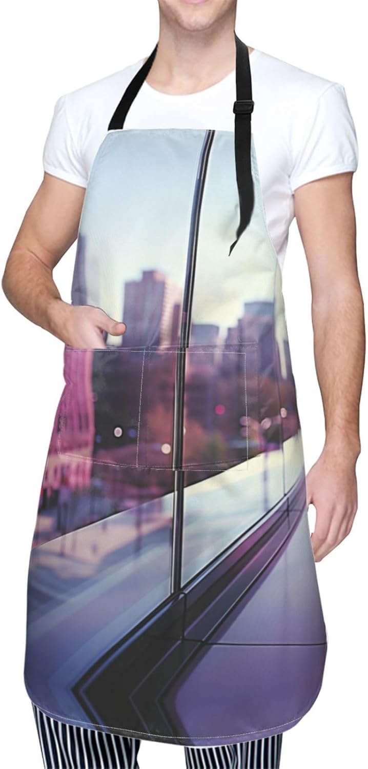 City Night Balcony Skyscrapers print Waterproof apron with pocket adjustable cooking apron for adult kitchen bibs to bake