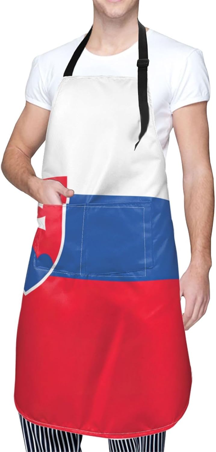 Flag of Slovakia print Waterproof apron with pocket adjustable cooking apron for adult kitchen bibs to bake