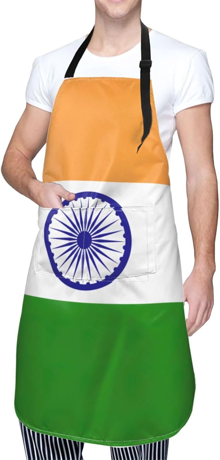 Indian flag print Waterproof chef's apron with pocket apron for kitchen cooking baking barbecue and gardening