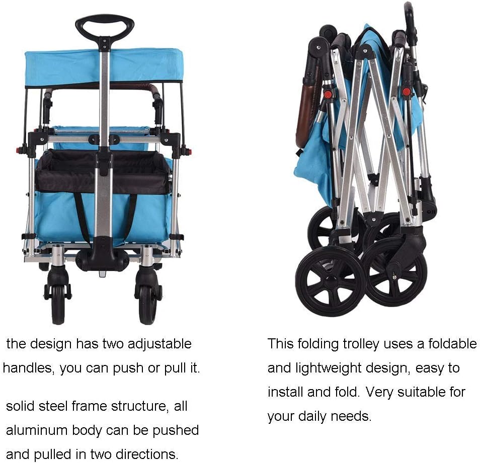 Portable Camping Cart,Large Capacity Garden Folding Cart Sun ShadingChildren's Trolley Portable Holiday Camping Garden Transport Vehicle
