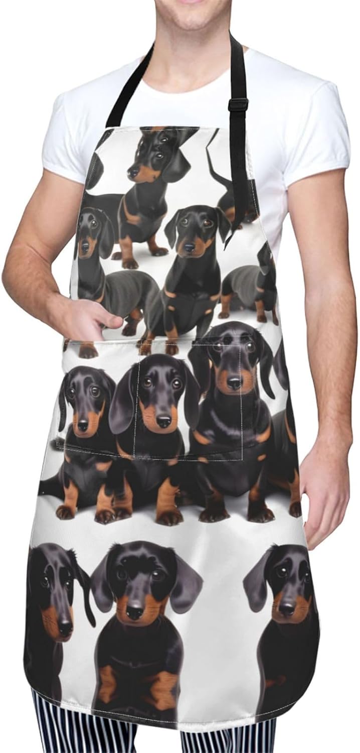 Dachshund Weiner Pet Dog Print Laundry apron 28x33 In Waterproof Kitchen Apron with Pockets for Cooking Baking