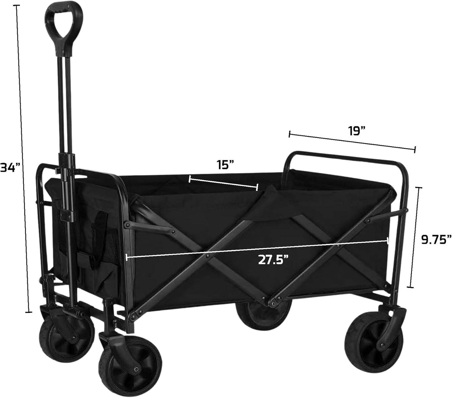 OVENTE Collapsible Foldable Wagon with 220lbs Weight Capacity, Heavy Duty Fabric and Metal Frame, Portable Folding Utility Cart for Grocery Shopping, Outdoor Sports, Beach and Camping, Black WFU011B