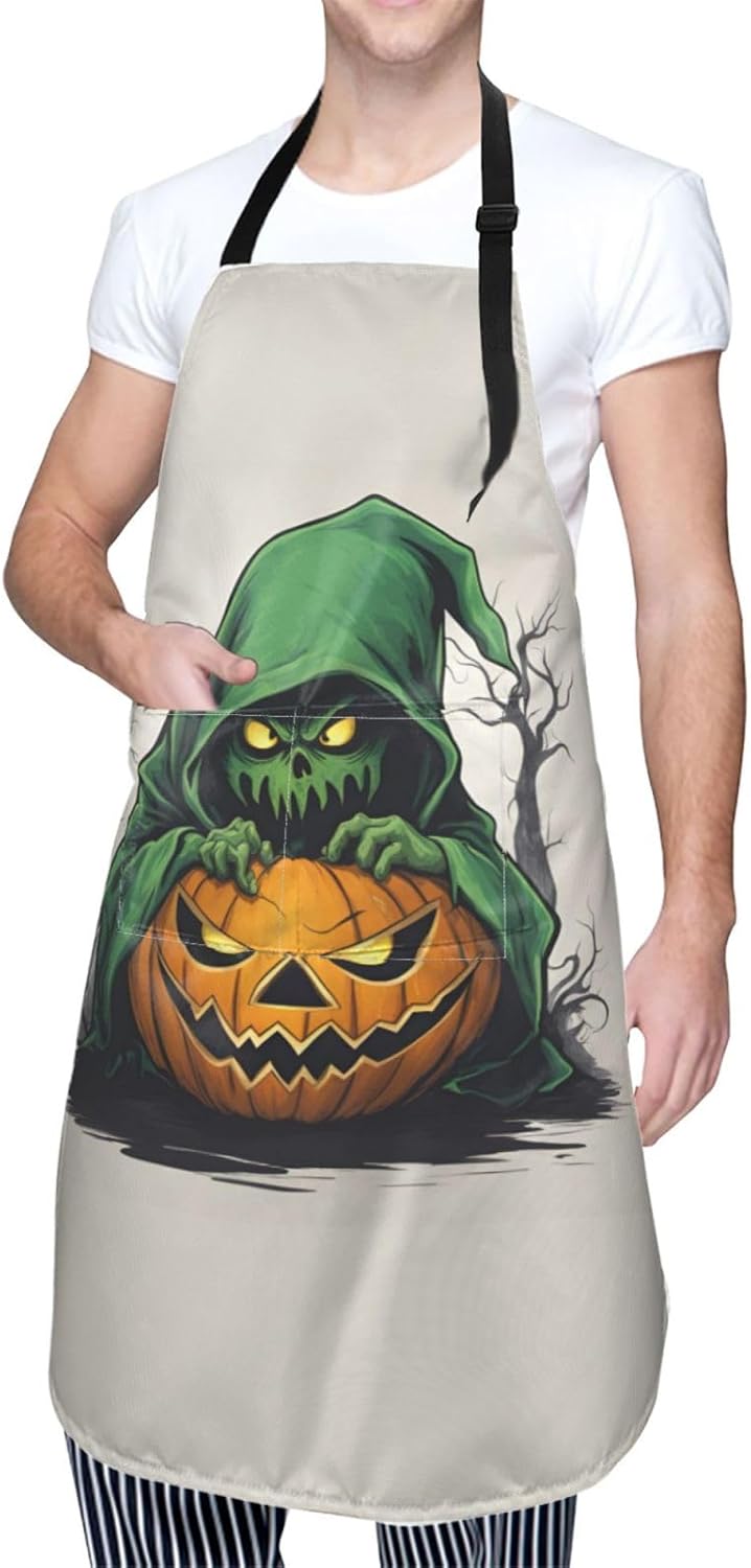 Green Ghost Horror Halloween Pumpkin 1 print Waterproof chef's apron w
