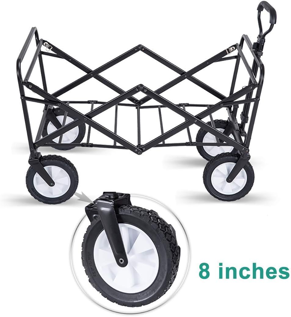 Folding Camping Wagon/Cart-Collapsible Sturdy Steele Garden/Beach Wagon/Cart Heavy Duty Utility Transport Cart 80Kg Max Load for Outdoor/Festivals/Camping Shopping Trolley(C:Gray)(H:Brown)/H:Brown