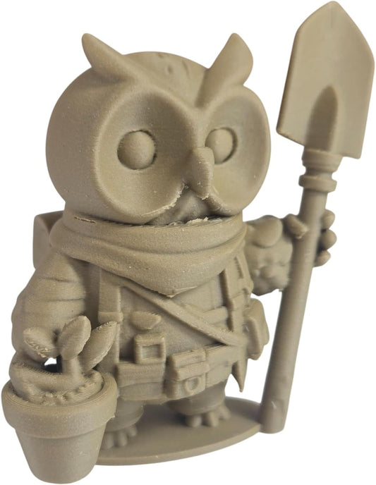 The Botanist Owl Figurine – Fantasy Owl Statue with Garden Tools & Plant Pot – Owls & Dragons Collection – for Painting, Display, or Gifting – 3D Printed in Canada