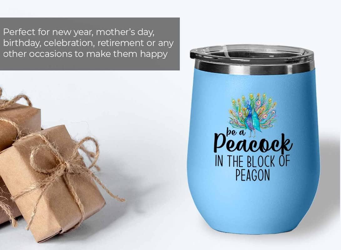 Bird Lover Blue Edition Wine Tumbler 12oz - Peacock block pgeons - Hum