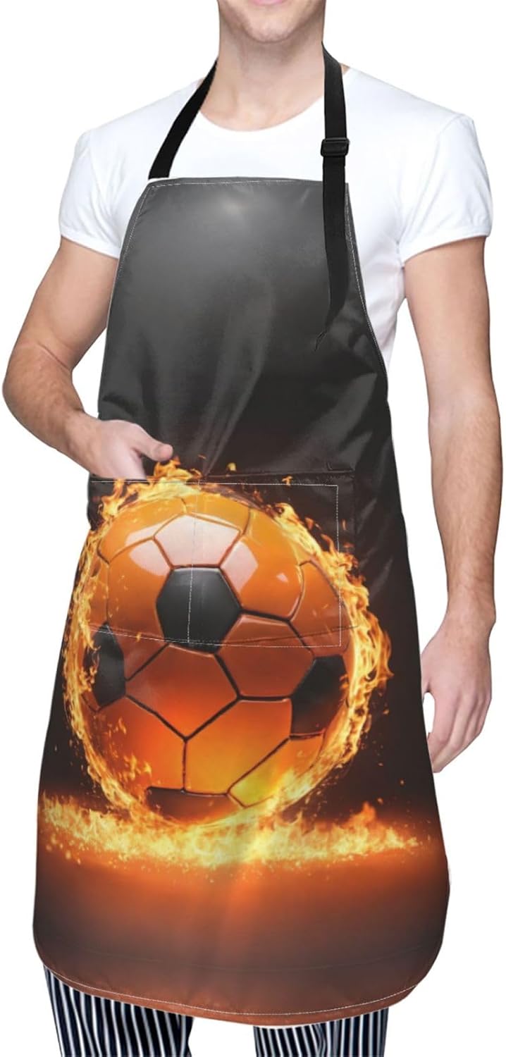 Soccer print Waterproof chef's apron with pocket apron for kitchen cooking baking barbecue and gardening