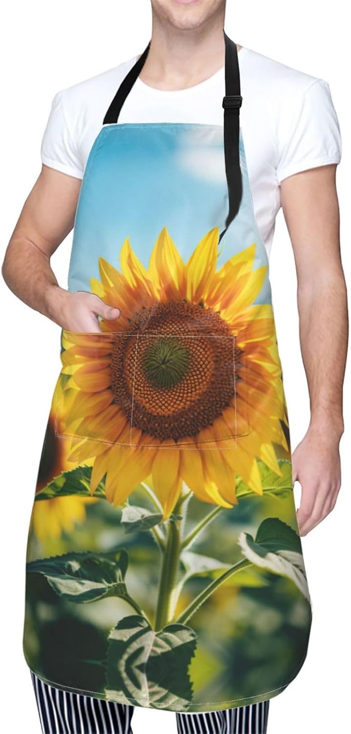 sunflower print Waterproof apron with pocket adjustable cooking apron